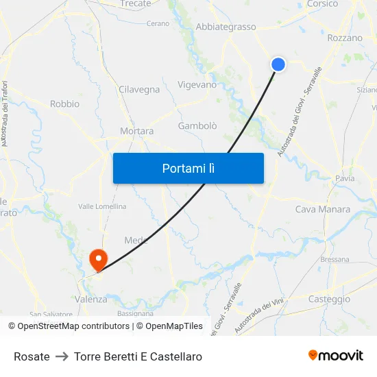 Rosate to Torre Beretti E Castellaro map