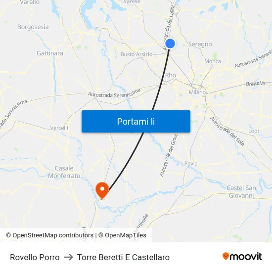 Rovello Porro to Torre Beretti E Castellaro map