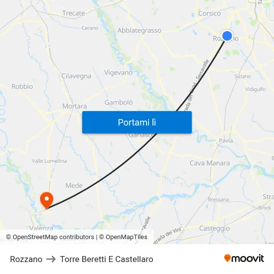 Rozzano to Torre Beretti E Castellaro map