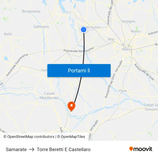 Samarate to Torre Beretti E Castellaro map