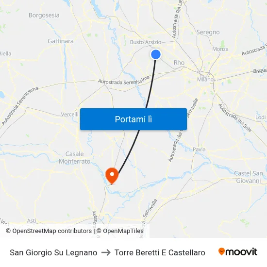 San Giorgio Su Legnano to Torre Beretti E Castellaro map