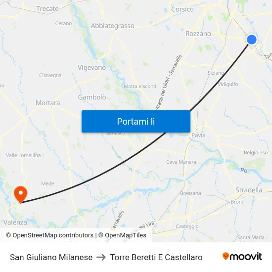 San Giuliano Milanese to Torre Beretti E Castellaro map