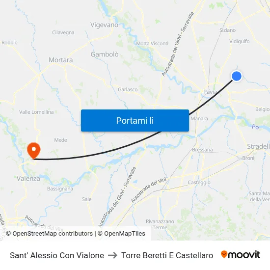 Sant' Alessio Con Vialone to Torre Beretti E Castellaro map