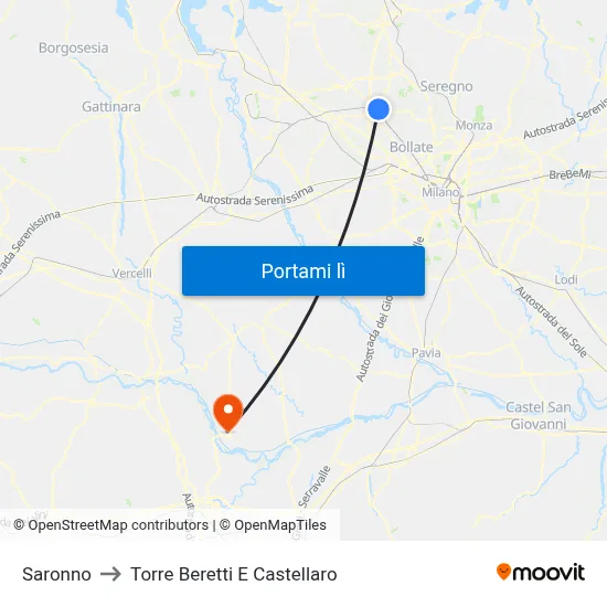 Saronno to Torre Beretti E Castellaro map
