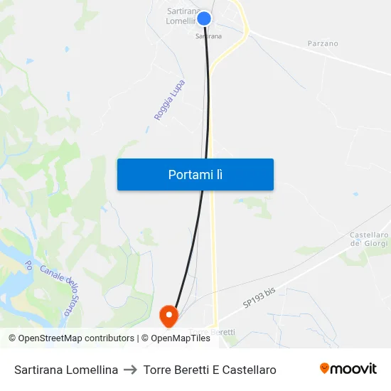 Sartirana Lomellina to Torre Beretti E Castellaro map
