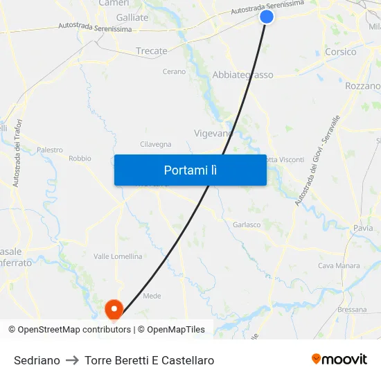 Sedriano to Torre Beretti E Castellaro map