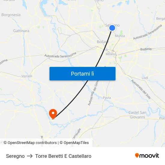 Seregno to Torre Beretti E Castellaro map