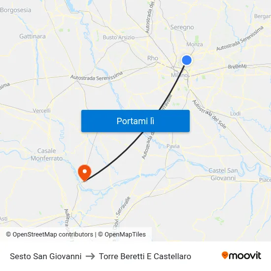 Sesto San Giovanni to Torre Beretti E Castellaro map