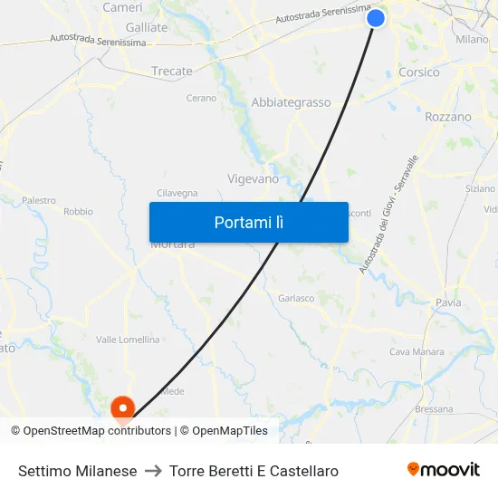 Settimo Milanese to Torre Beretti E Castellaro map