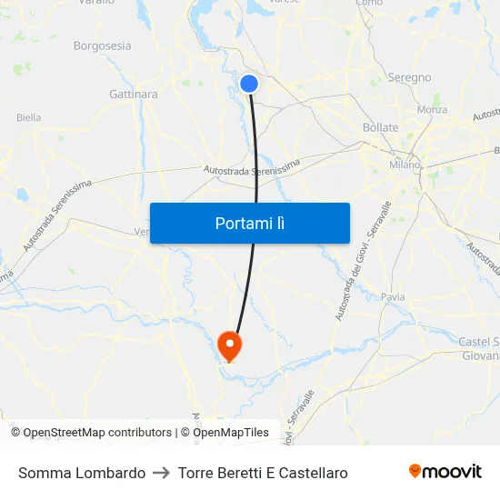 Somma Lombardo to Torre Beretti E Castellaro map