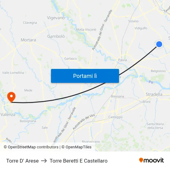 Torre D' Arese to Torre Beretti E Castellaro map