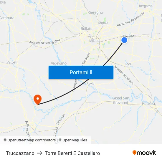Truccazzano to Torre Beretti E Castellaro map