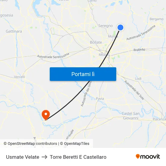 Usmate Velate to Torre Beretti E Castellaro map