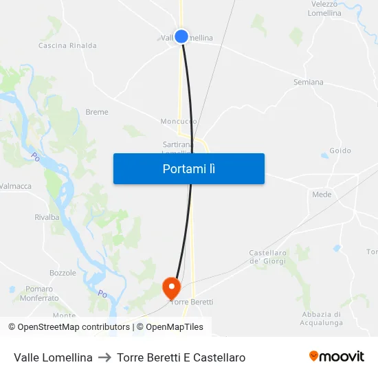 Valle Lomellina to Torre Beretti E Castellaro map