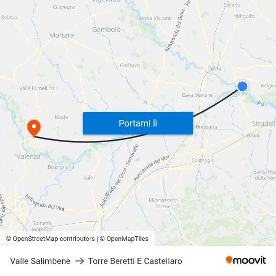 Valle Salimbene to Torre Beretti E Castellaro map