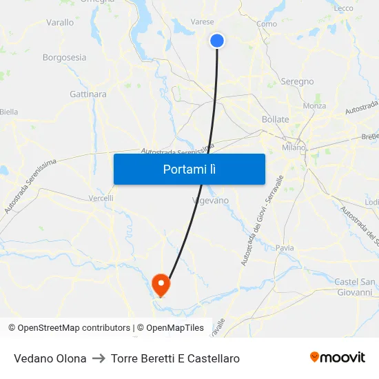 Vedano Olona to Torre Beretti E Castellaro map