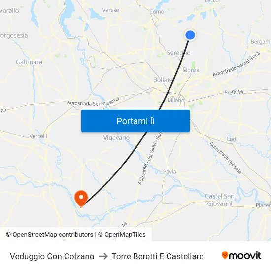 Veduggio Con Colzano to Torre Beretti E Castellaro map