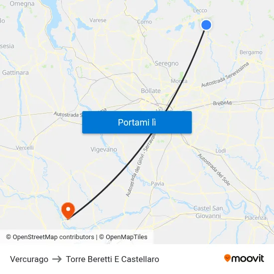 Vercurago to Torre Beretti E Castellaro map