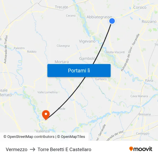 Vermezzo to Torre Beretti E Castellaro map