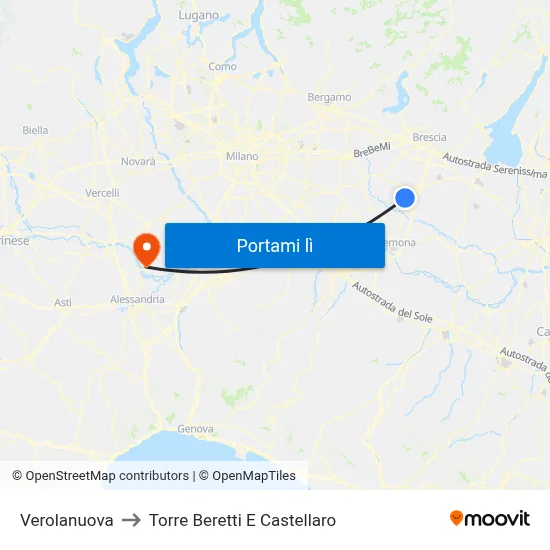 Verolanuova to Torre Beretti E Castellaro map