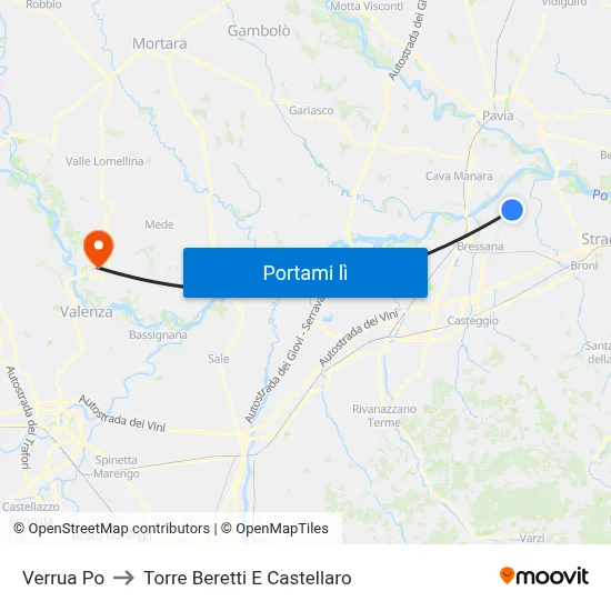 Verrua Po to Torre Beretti E Castellaro map