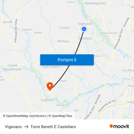 Vigevano to Torre Beretti E Castellaro map