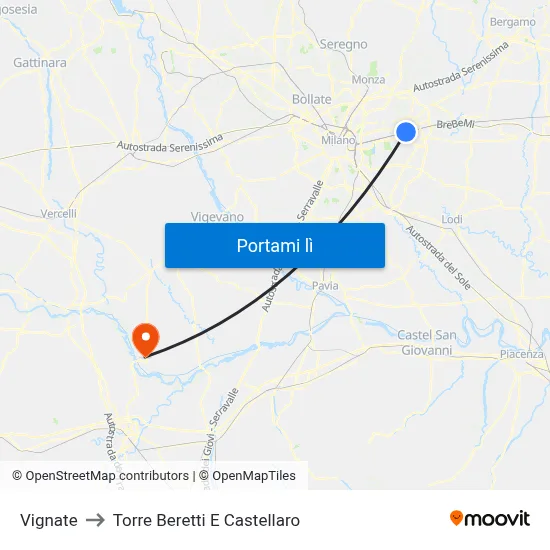 Vignate to Torre Beretti E Castellaro map