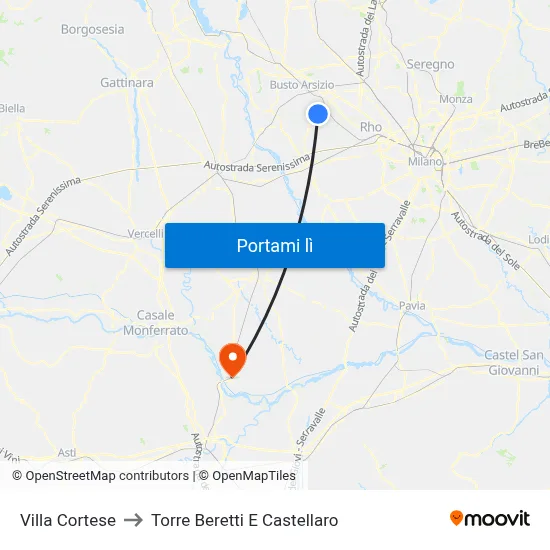 Villa Cortese to Torre Beretti E Castellaro map