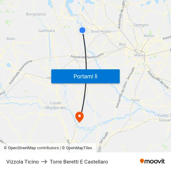 Vizzola Ticino to Torre Beretti E Castellaro map