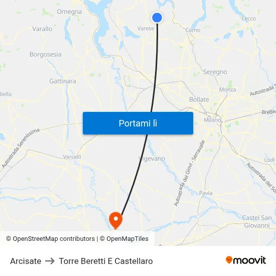 Arcisate to Torre Beretti E Castellaro map
