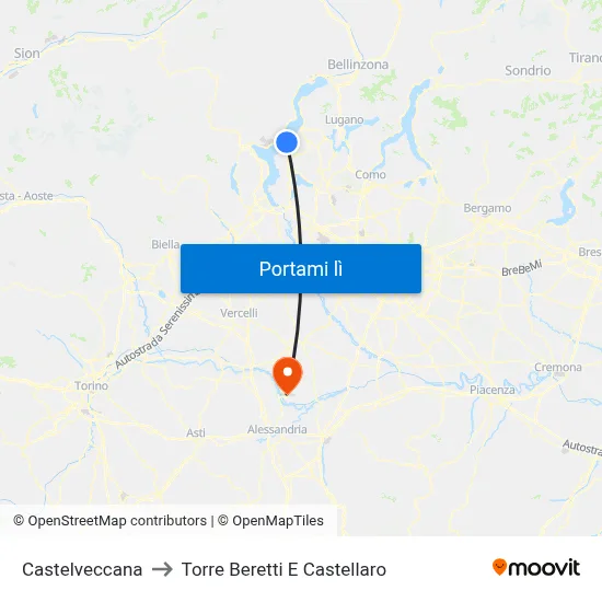 Castelveccana to Torre Beretti E Castellaro map