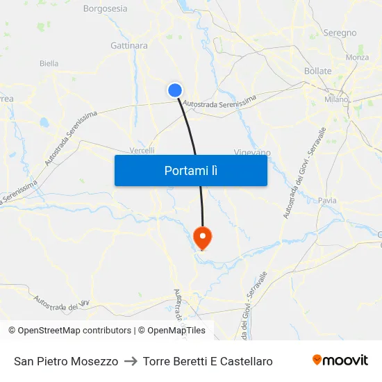 San Pietro Mosezzo to Torre Beretti E Castellaro map