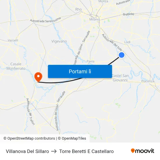 Villanova Del Sillaro to Torre Beretti E Castellaro map