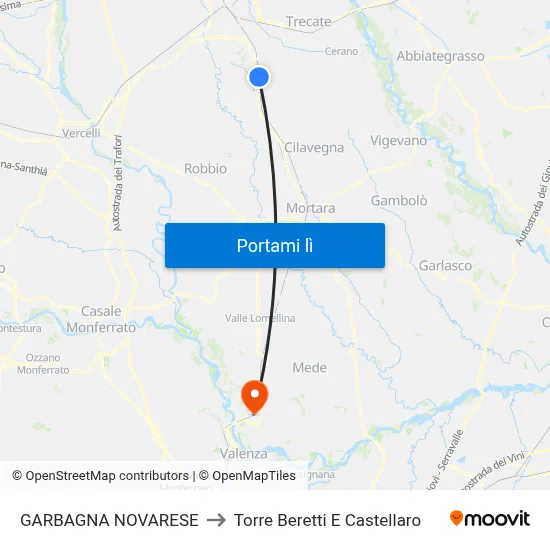 GARBAGNA NOVARESE to Torre Beretti E Castellaro map