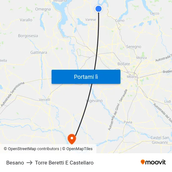 Besano to Torre Beretti E Castellaro map