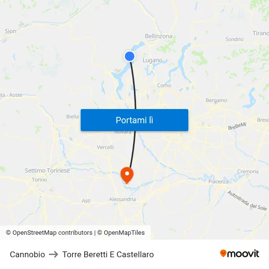 Cannobio to Torre Beretti E Castellaro map