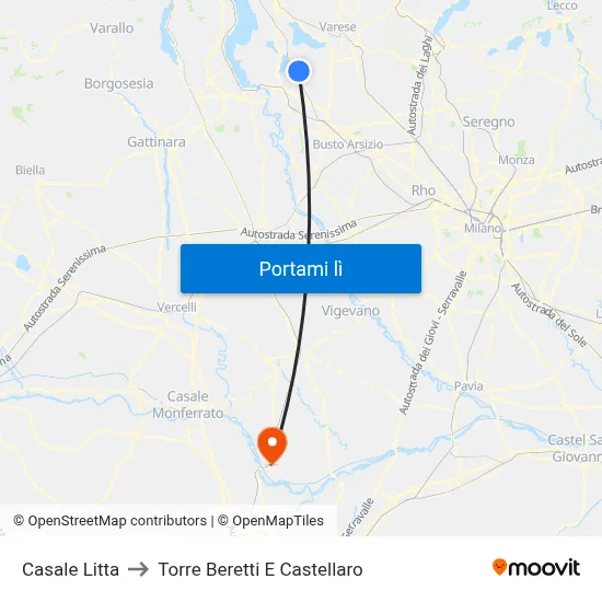 Casale Litta to Torre Beretti E Castellaro map