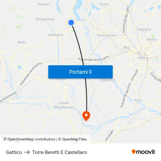 Gattico to Torre Beretti E Castellaro map