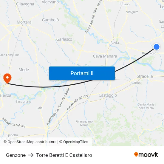 Genzone to Torre Beretti E Castellaro map