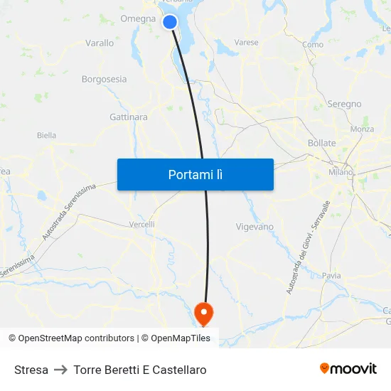 Stresa to Torre Beretti E Castellaro map