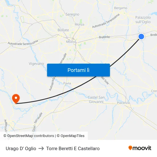 Urago D' Oglio to Torre Beretti E Castellaro map