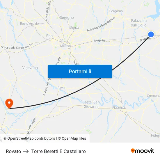 Rovato to Torre Beretti E Castellaro map