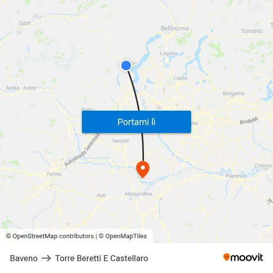 Baveno to Torre Beretti E Castellaro map