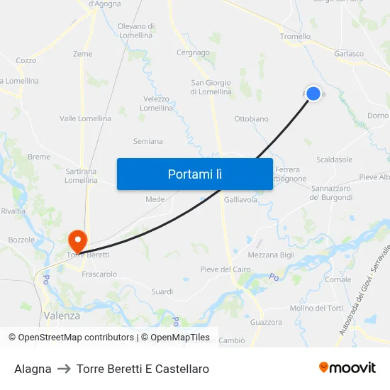 Alagna to Torre Beretti E Castellaro map