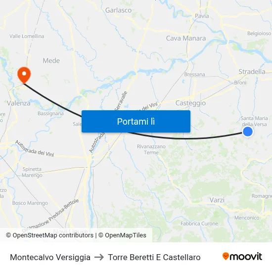 Montecalvo Versiggia to Torre Beretti E Castellaro map