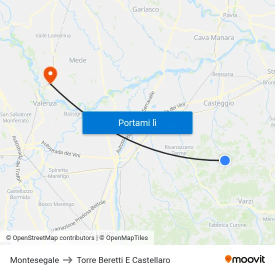 Montesegale to Torre Beretti E Castellaro map
