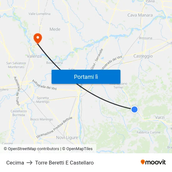 Cecima to Torre Beretti E Castellaro map