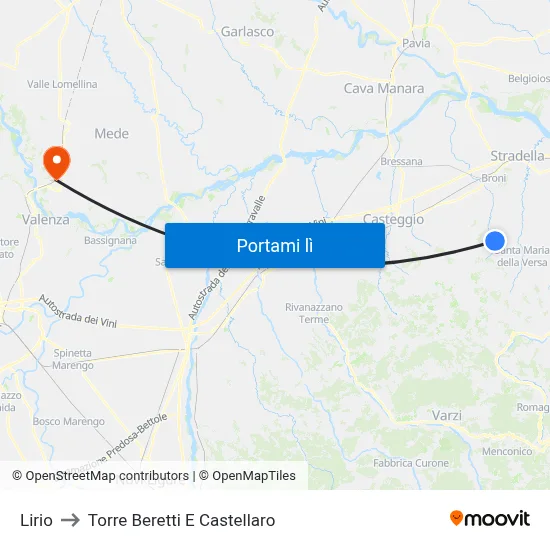 Lirio to Torre Beretti E Castellaro map