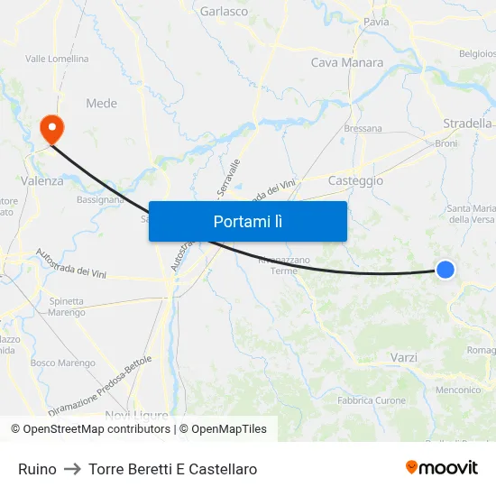 Ruino to Torre Beretti E Castellaro map