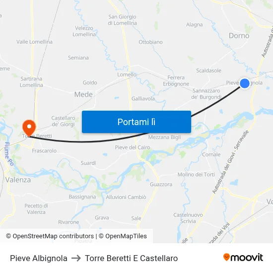 Pieve Albignola to Torre Beretti E Castellaro map